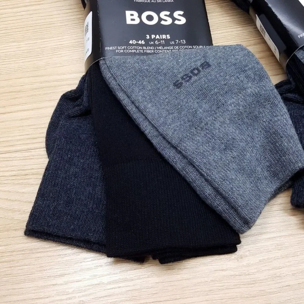 HUGO BOSS Crew Dress Socks Mens 6-Pair Grey Black Cotton Blend 2-Pack x2